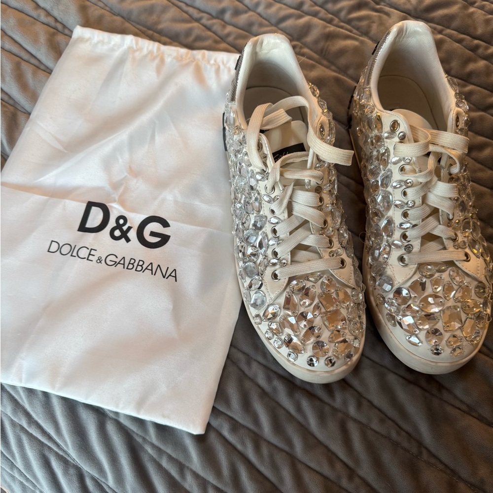 Dolce & Gabbana Women's Sparkling Crystal Sneakers - White Size 9 US / 40 UK